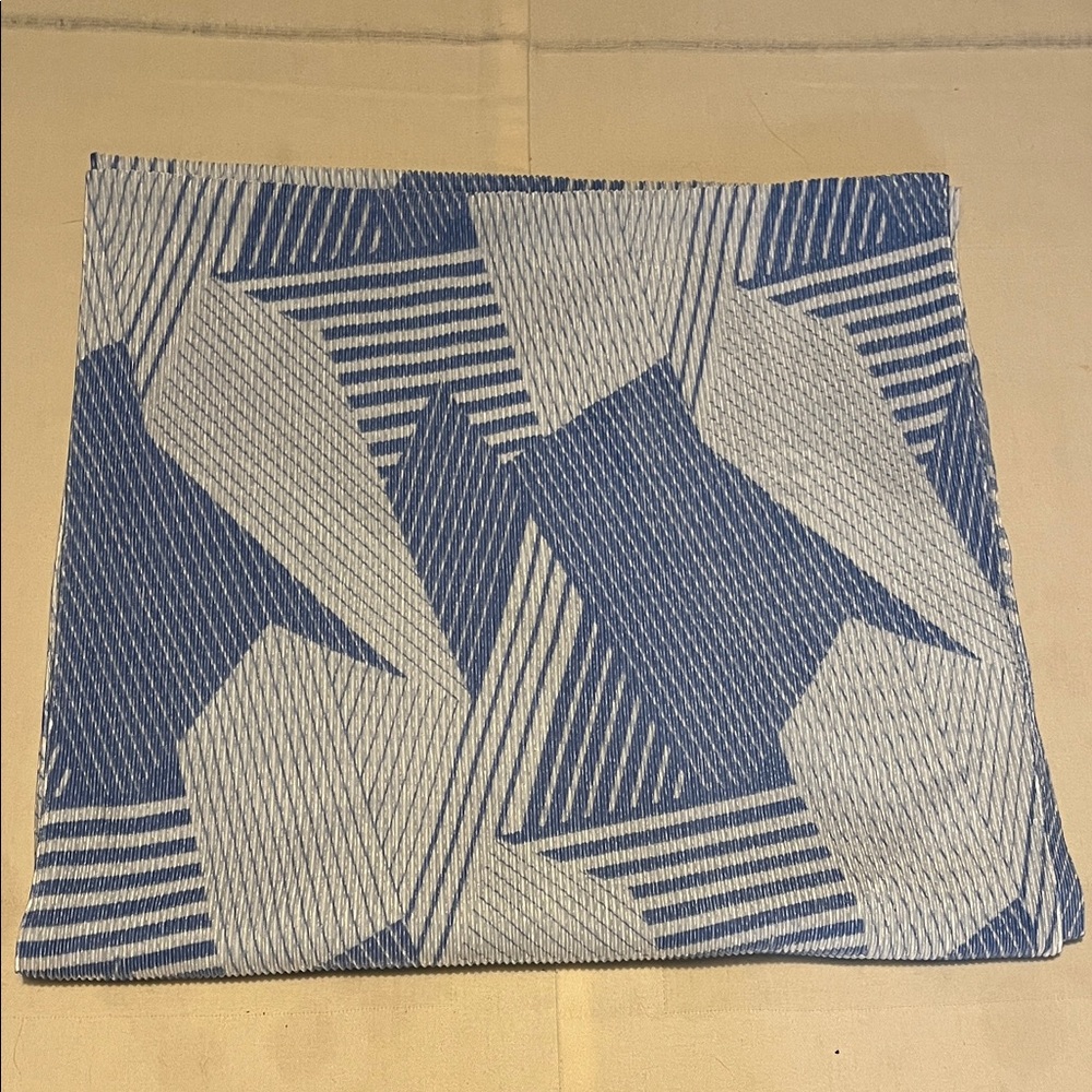 Geometric Patterned Blue & White Textured Stretchy Fabric